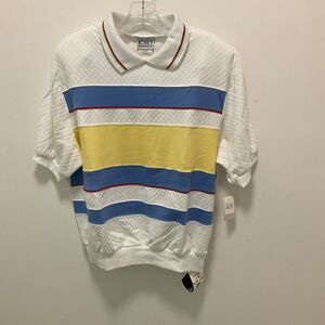 Koret Collared Top NWT white with blue and yellow  Vnt Size XL Grandma Core
